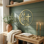 Easter Cross Metal Wall Sign – Christian Home Decor – He Is Risen