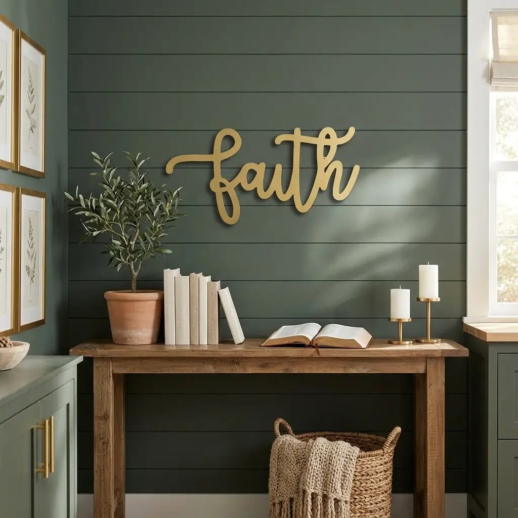 Faith Script Metal Wall Art – Christian Home Decor – Inspirational Metal Sign – Minimalist Religious Wall Decor
