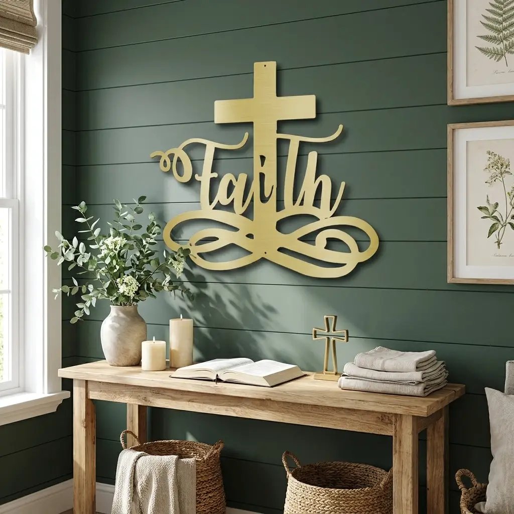Faith Cross Metal Wall Art | Christian Scripture Decor | Inspirational Religious Wall Hanging