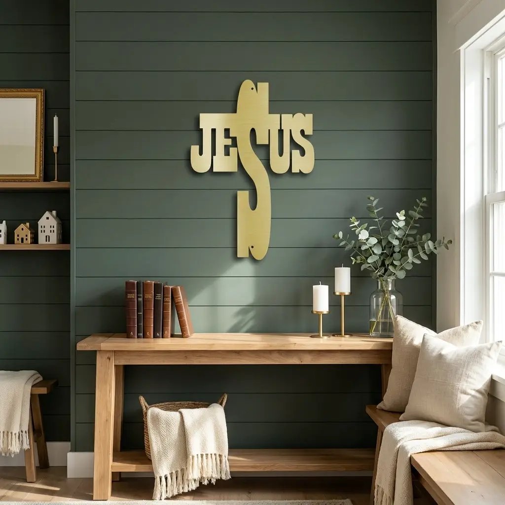Jesus Cross Metal Wall Art | Christian Religious Decor | Inspirational Faith Wall Hanging