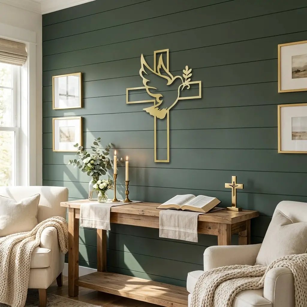 Dove Cross Metal Wall Art | Christian Holy Spirit Decor | Inspirational Religious Wall Hanging
