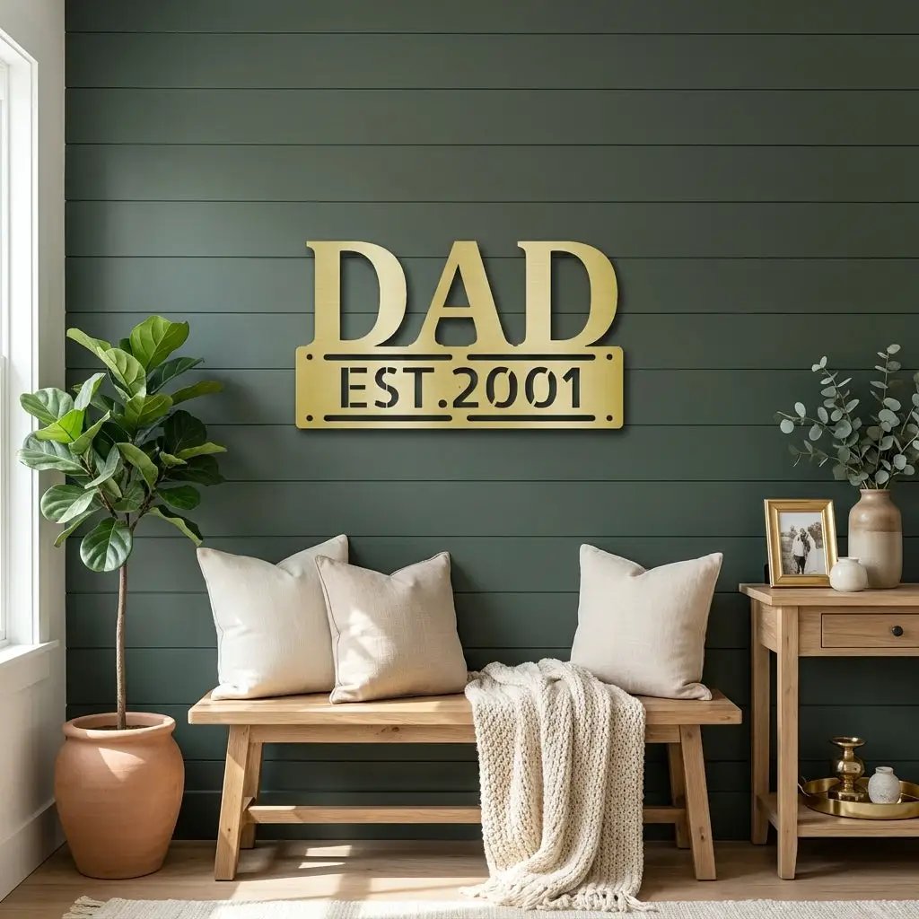 Personalized Dad Metal Wall Art | Custom Established Sign for Father | Rustic Family Name Decor