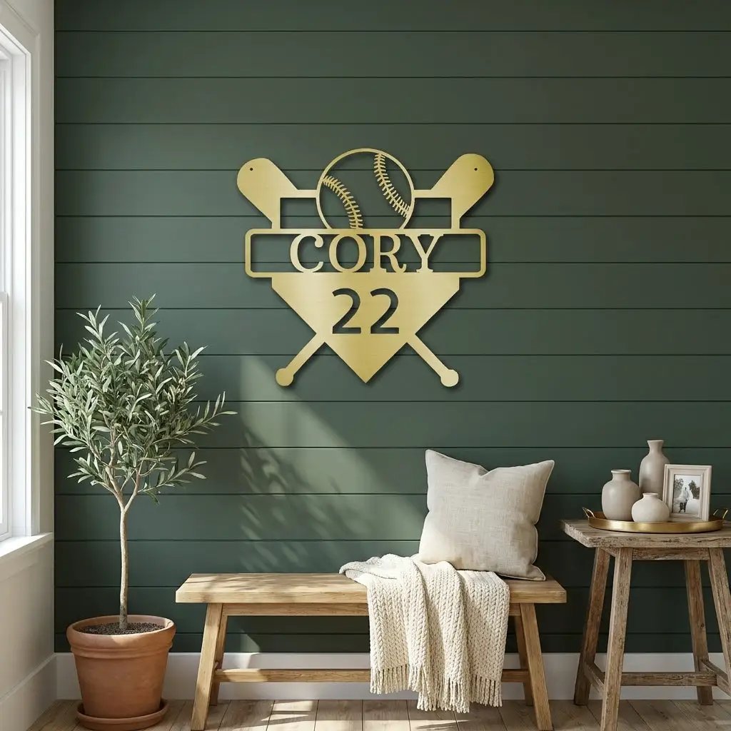 Baseball Home Plate Custom Name Metal Art Wall Sign