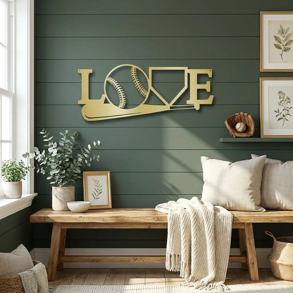 Baseball Love Metal Wall Art – Baseball Heart Sign – Sports Wall Decor – Gift for Baseball Lovers