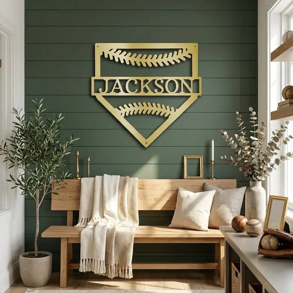 Personalized Baseball Home Plate Metal Wall Art – Custom Name Baseball Sign – Player Gift – Baseball Room Decor – Sports Wall Art