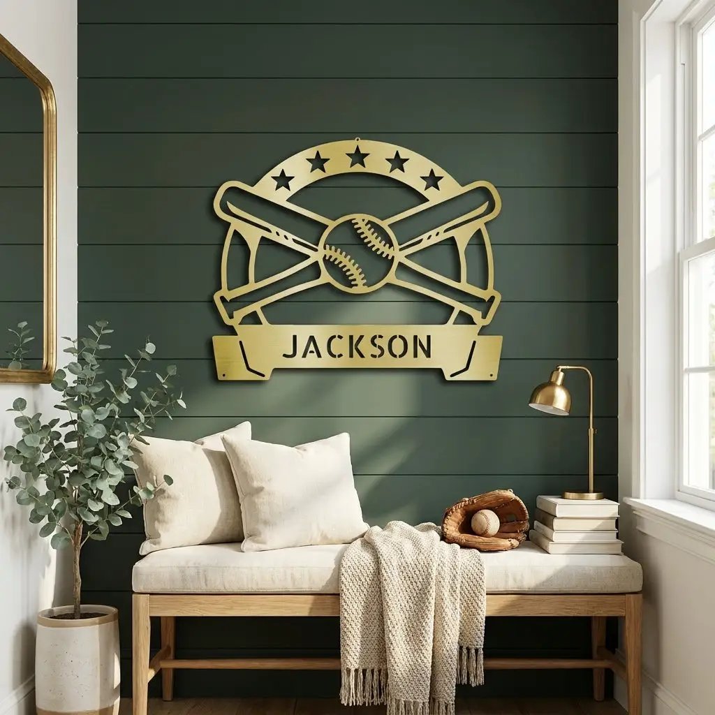 Personalized Baseball Metal Wall Art – Custom Name Baseball Sign – Baseball Bat & Ball Decor – Coach Gift – Sports Wall Art