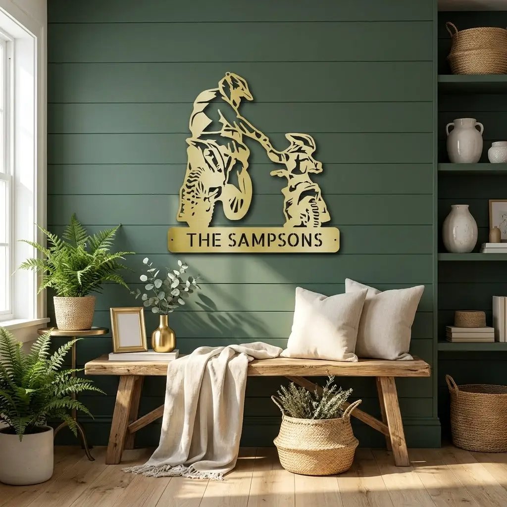 Father and Son Motocross Personalized Name Indoor Outdoor Steel Wall Sign Metal Art