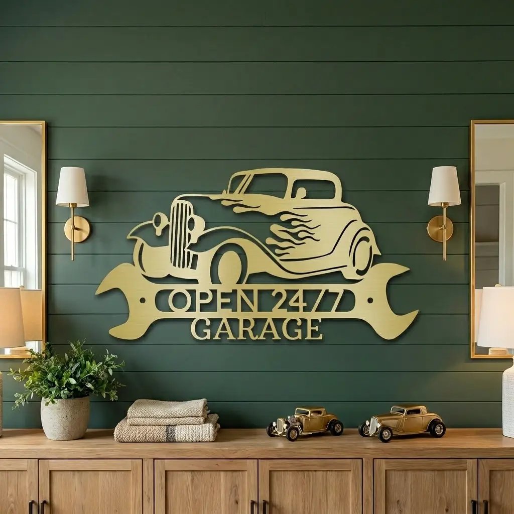 Personalized Hot Rod Metal Sign – Custom Garage Sign – Classic Car Wall Art – Gift for Dad