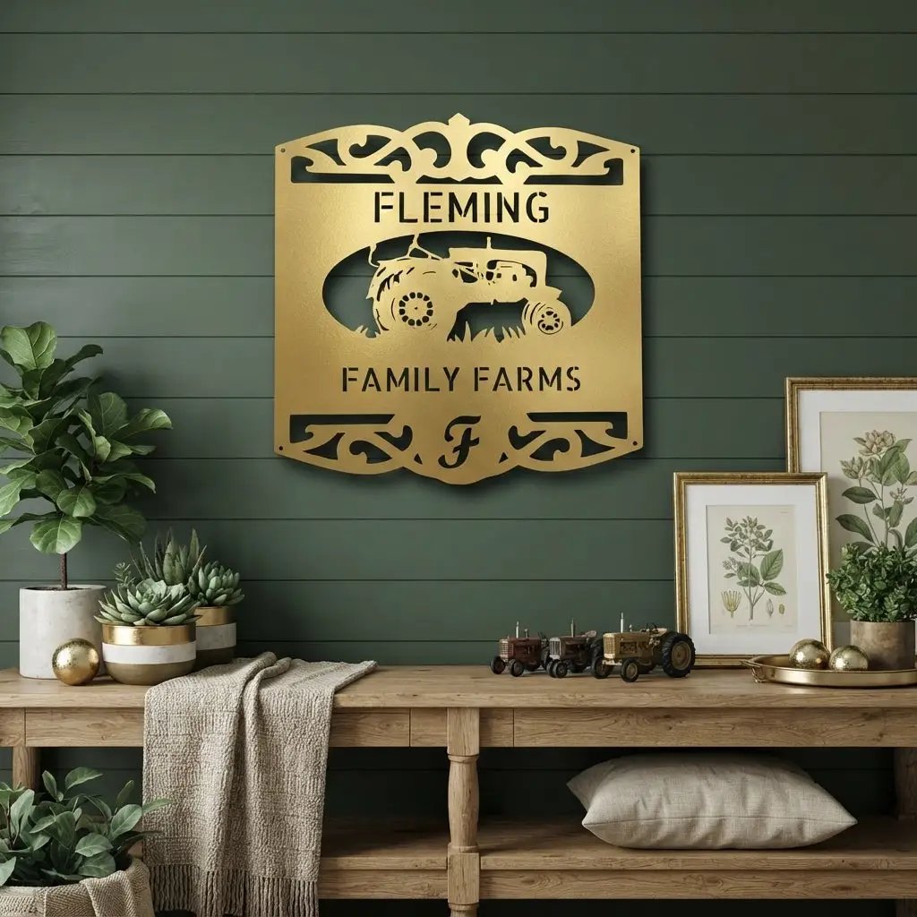 Personalized Family Farm Metal Wall Art Sign Custom Farm Name Tractor Steel Sign Elegant Farmhouse Decor Outdoor Ranch Sign