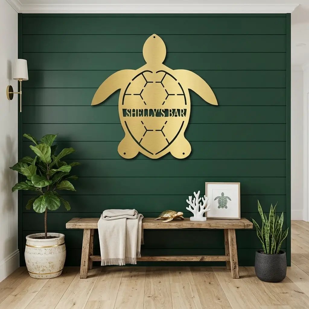 Personalized Sea Turtle Metal Wall Art – Custom Beach Name Sign – Coastal Decor – Ocean Wall Art