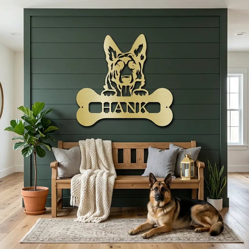 German Sheperd Custom Name Metal Art Wall Sign