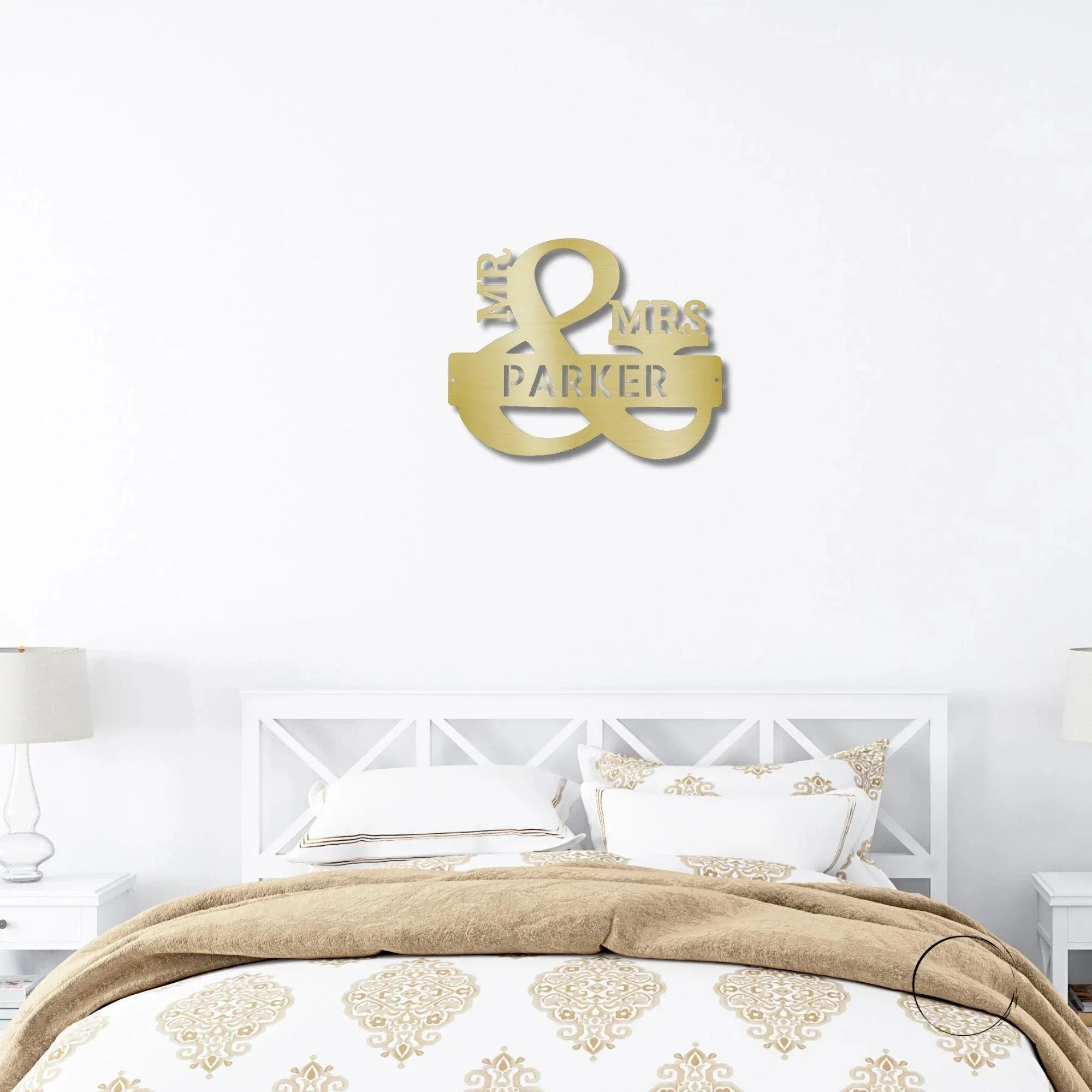 Couples Mr. and Mrs. Custom Name Monogram Indoor Outdoor Steel Wall Sign