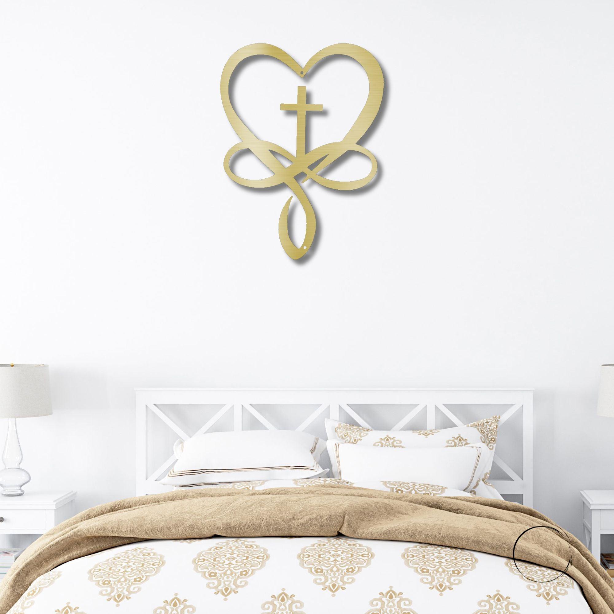 Love Infinity Heart and Cross Metal Art Wall Sign - Mallard Moon Gift Shop
