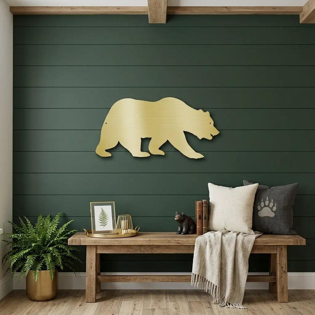 Grizzly Bear Metal Wall Art Sign – Rustic Cabin Wildlife Decor – Bear Silhouette Steel Wall Art – Outdoor Lodge Mountain Home Decor