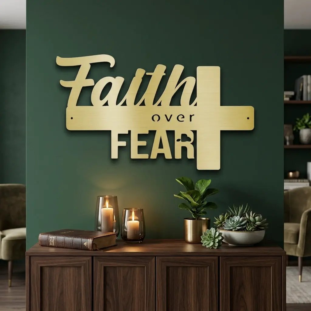 Faith Over Fear Christian Cross Metal Wall Art