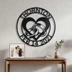 Personalized Engagement Rings Metal Wall Art Sign – Custom Couple Name and Date Steel Decor – Wedding Engagement Gift – Indoor Outdoor Powder Coated Sign