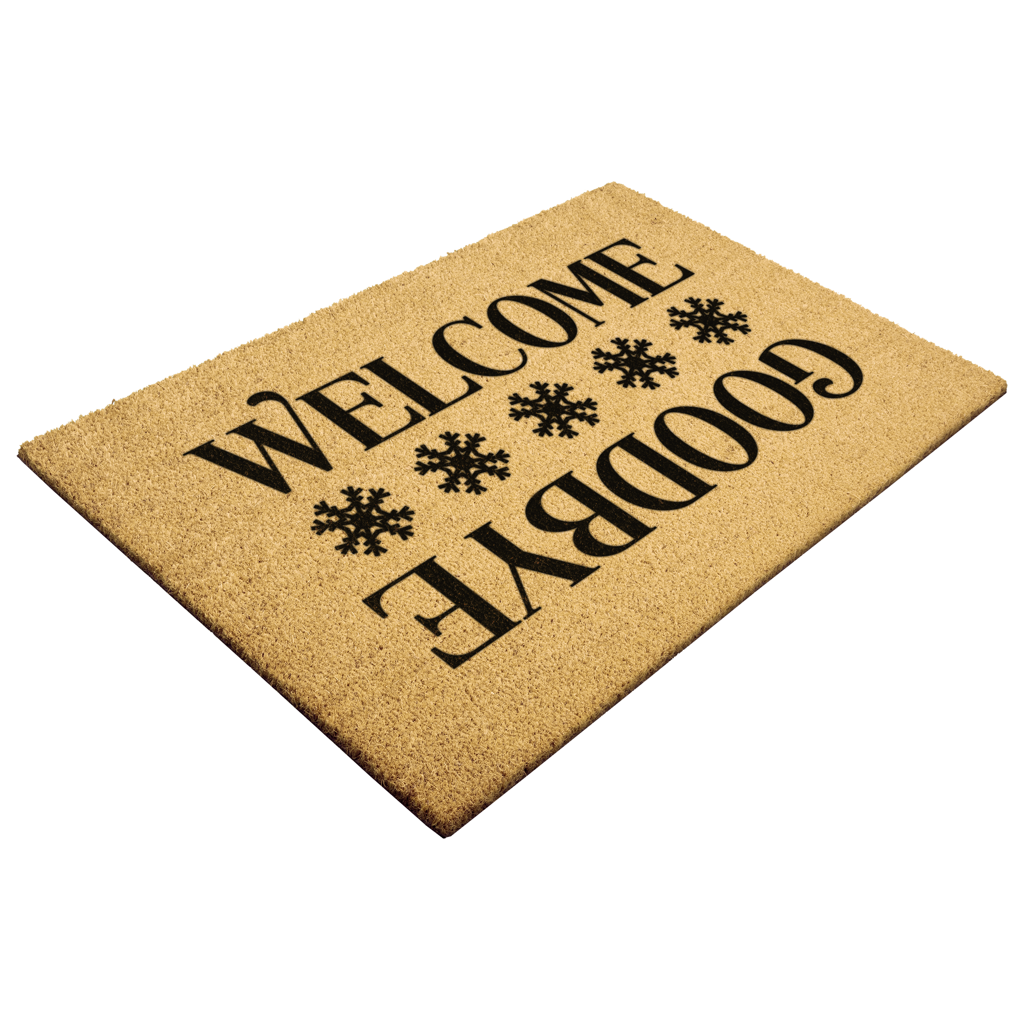 Welcome / Goodbye Snowflake Doormat | Double-Sided Winter Coir Welcome Mat | Funny Holiday Front Porch Décor