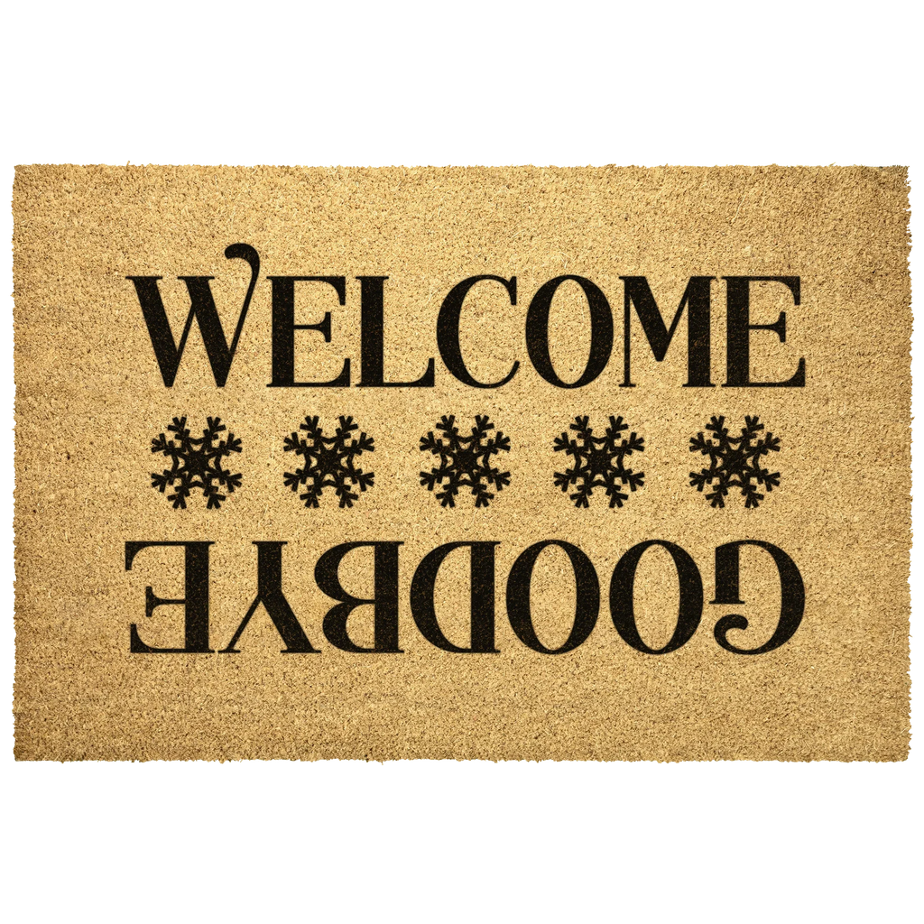 Welcome / Goodbye Snowflake Doormat | Double-Sided Winter Coir Welcome Mat | Funny Holiday Front Porch Décor