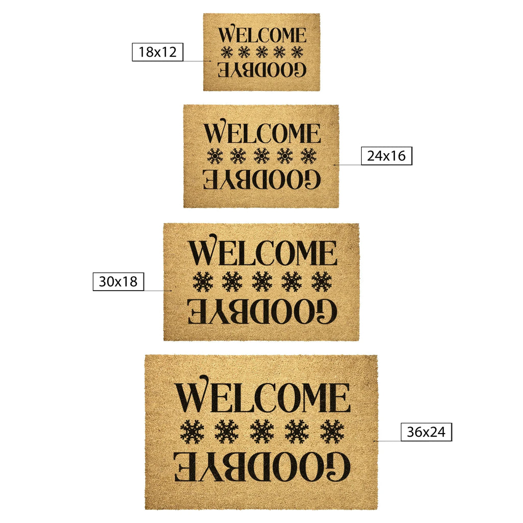Welcome / Goodbye Snowflake Doormat | Double-Sided Winter Coir Welcome Mat | Funny Holiday Front Porch Décor