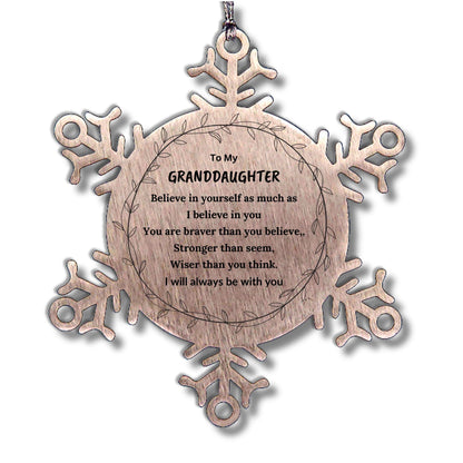 Granddaughter Christmas Snowflake Ornament, Motivational Message You Are Braver Than You Believe, I will always be with You
