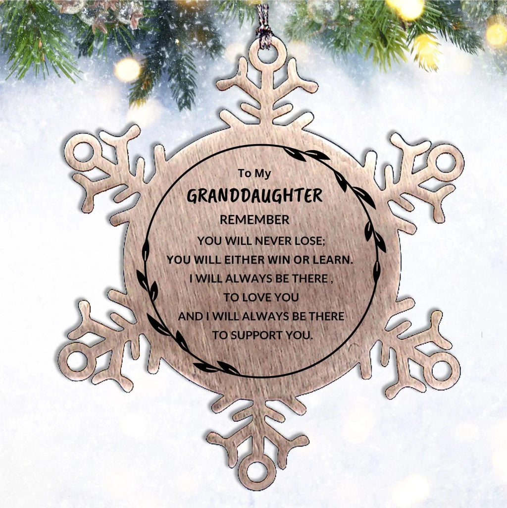 Granddaughter Snowflake Ornament, Remember, You Will Never Lose. You Will Either Win or Learn, Keepsake Inspirational Birthday Christmas Gifts Ideas