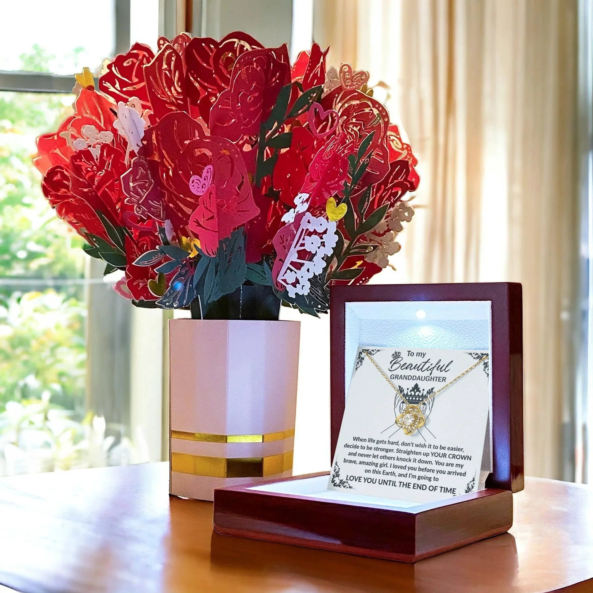 Granddaughter Gift Straighten Your Crown Pendant Necklace with Inspirational Message Card