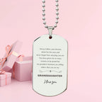 Granddaughter Engraved Silver Dog Tag Necklace, Motivational Heartfelt Birthday, Christmas Holiday Gifts For Granddaughter, You are Braver than you Believe, Loved More than you Know