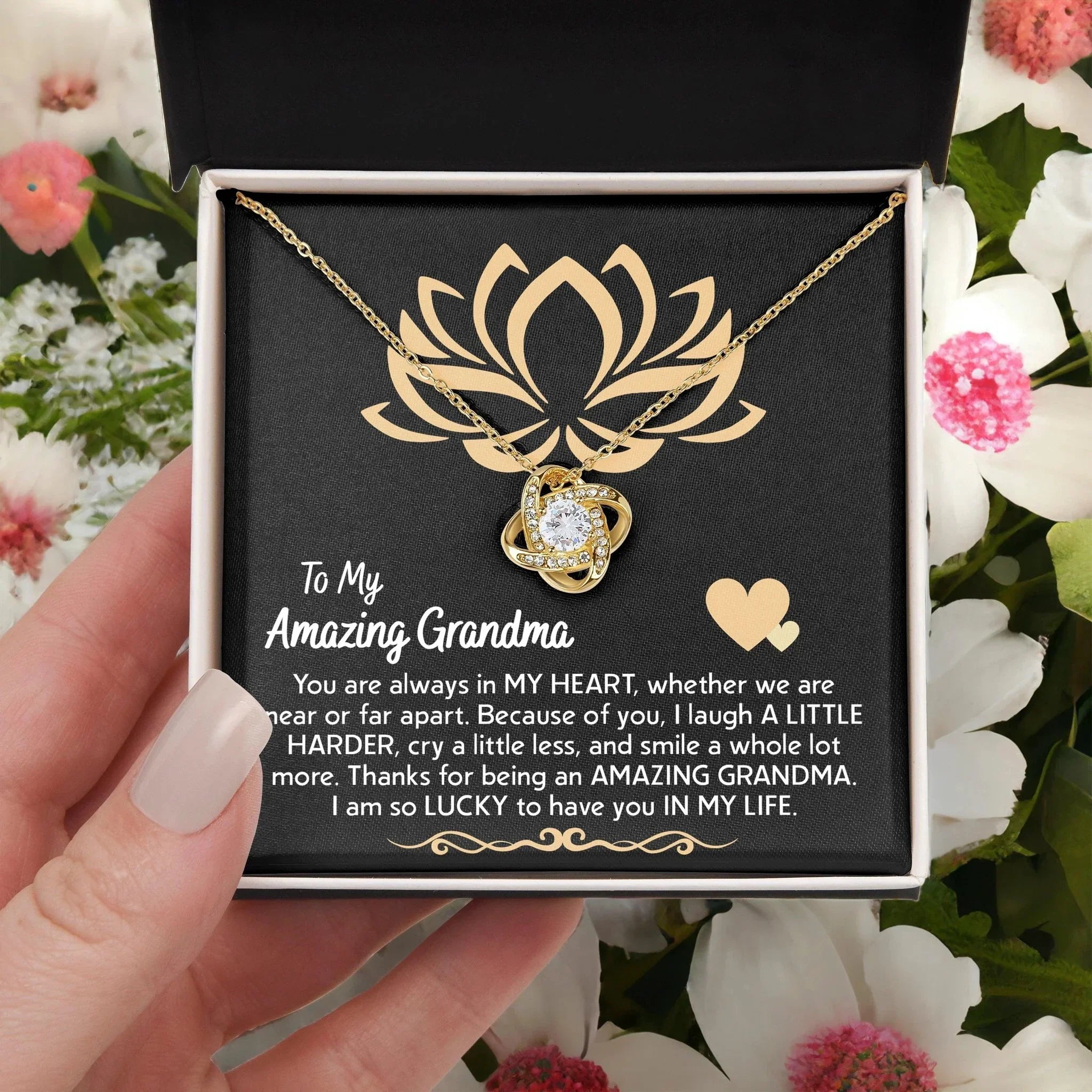 To My Amazing Grandma You Are Always in My Heart Love Knot Pendant Necklace