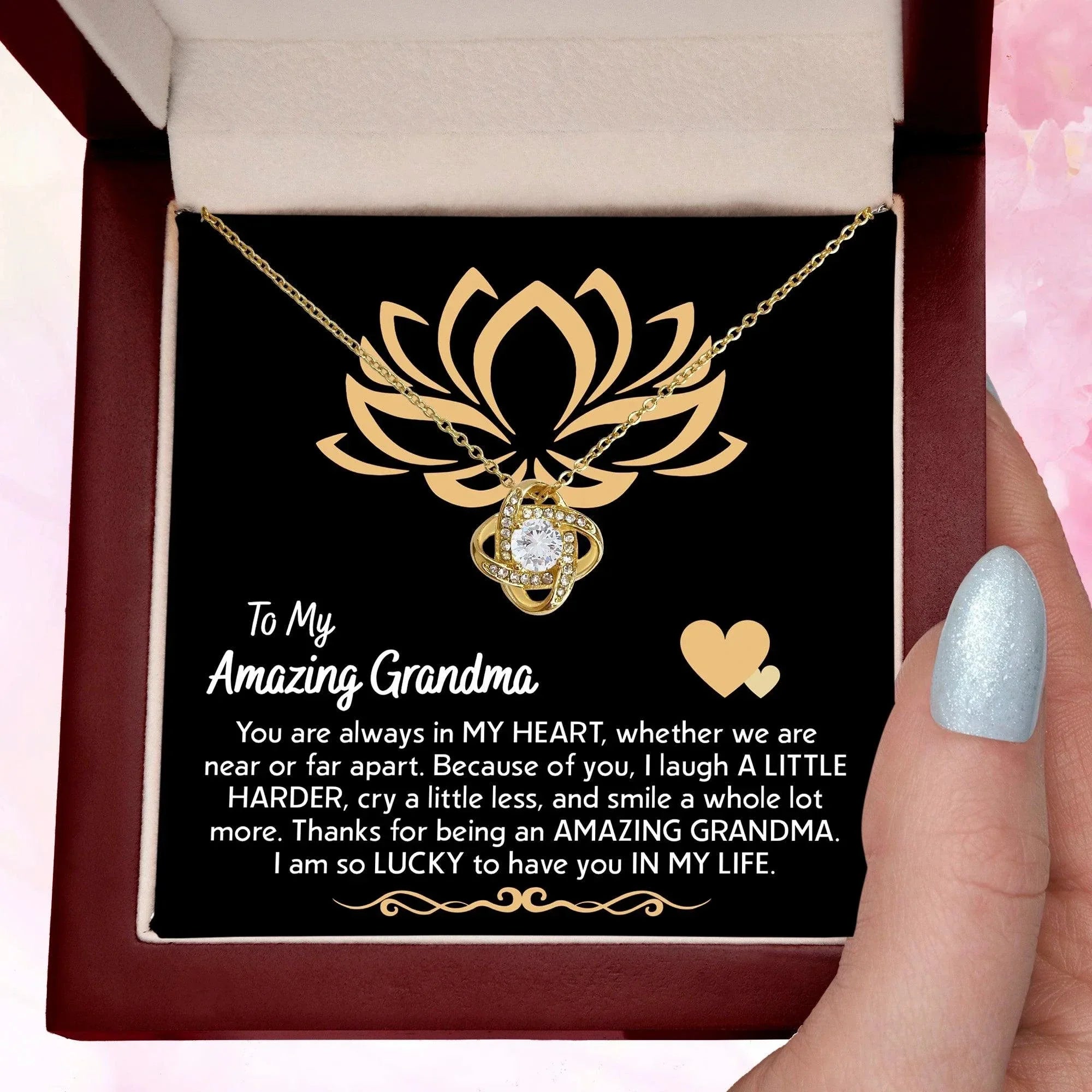 To My Amazing Grandma You Are Always in My Heart Love Knot Pendant Necklace