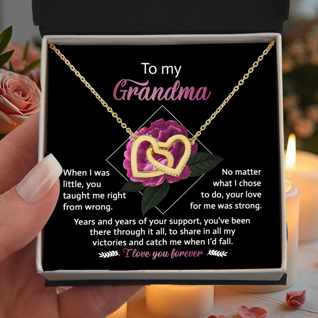 To My Grandma Your Love for Me is Strong Interlocking Hearts Pendant Necklace