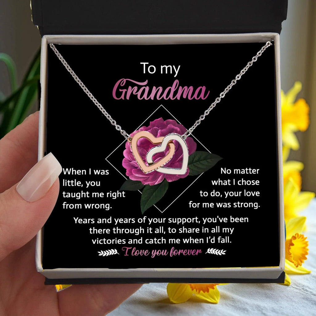 To My Grandma Your Love for Me is Strong Interlocking Hearts Pendant Necklace