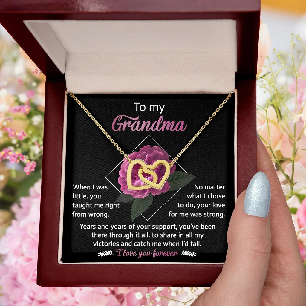 To My Grandma Your Love for Me is Strong Interlocking Hearts Pendant Necklace