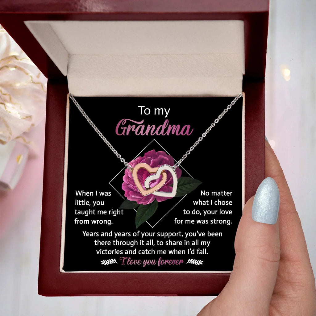 To My Grandma Your Love for Me is Strong Interlocking Hearts Pendant Necklace