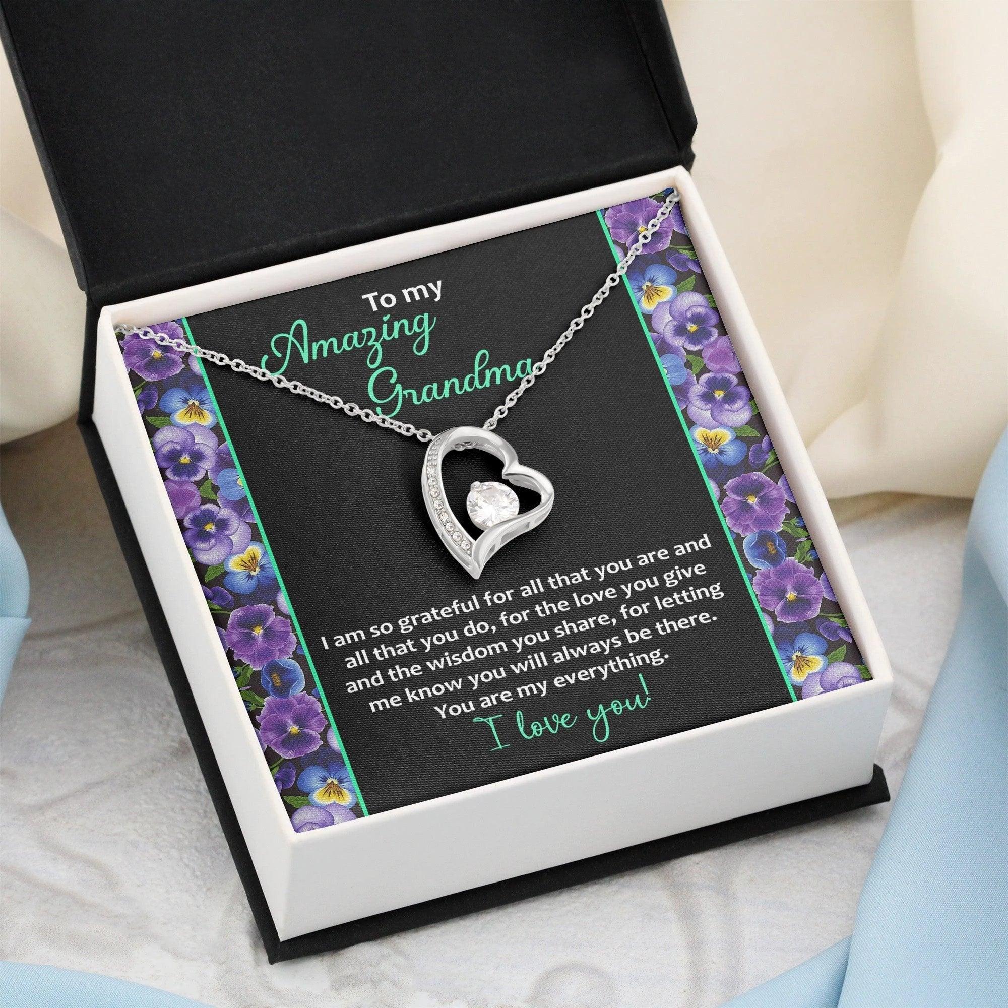 To My Amazing Grandma I am Grateful Forever Love Heart Pendant Necklace