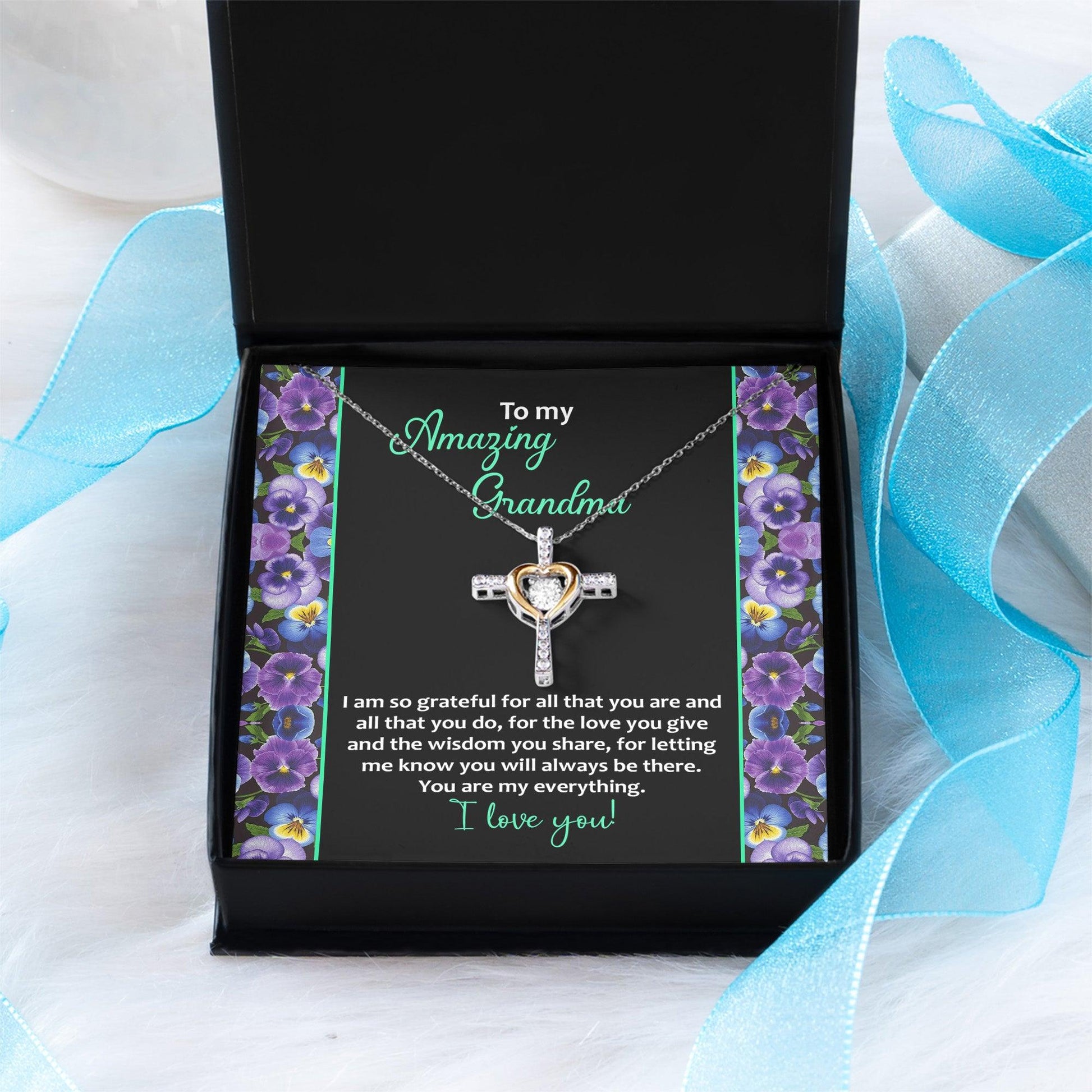 To My Amazing Grandma I am Grateful Cross Pendant Necklace - Mallard Moon Gift Shop