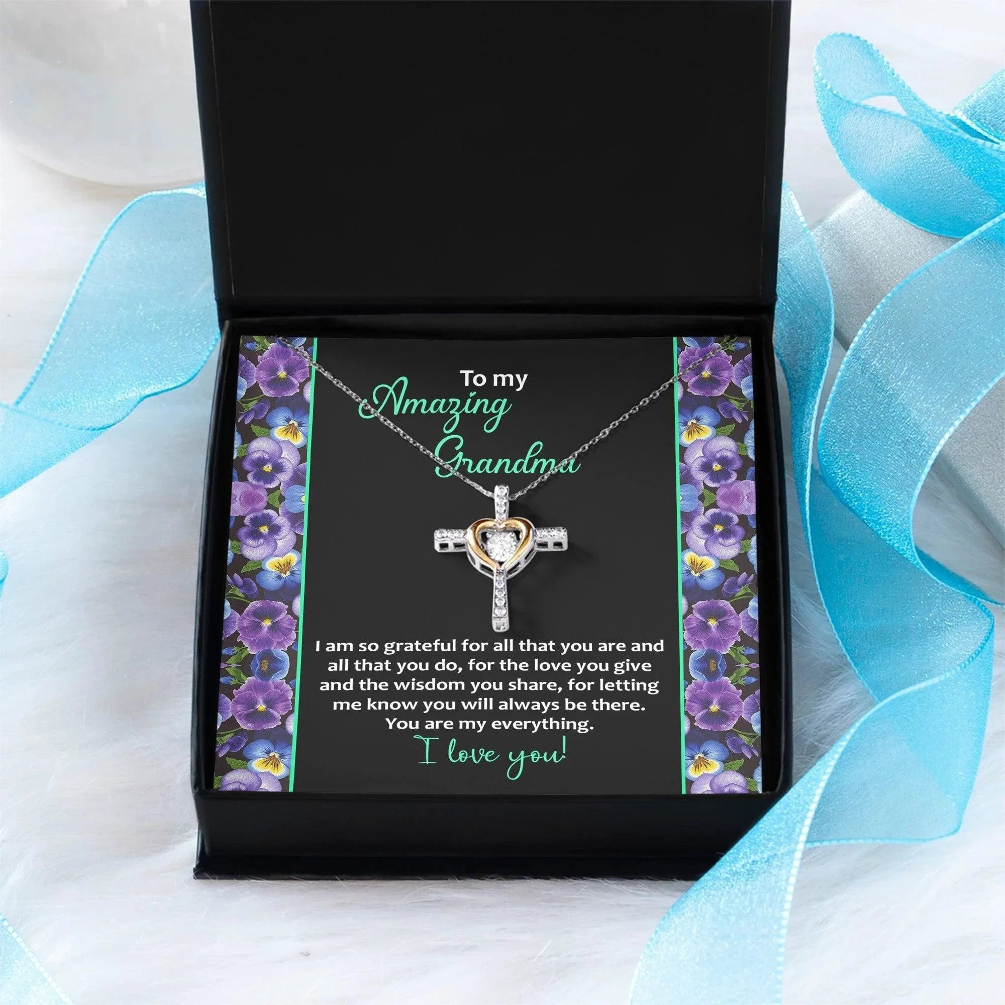 To My Amazing Grandma I am Grateful Cross Pendant Necklace
