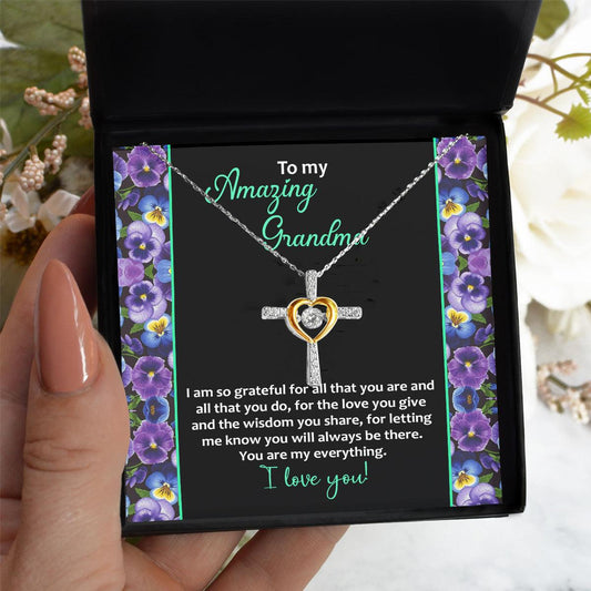 To My Amazing Grandma I am Grateful Cross Pendant Necklace - Mallard Moon Gift Shop