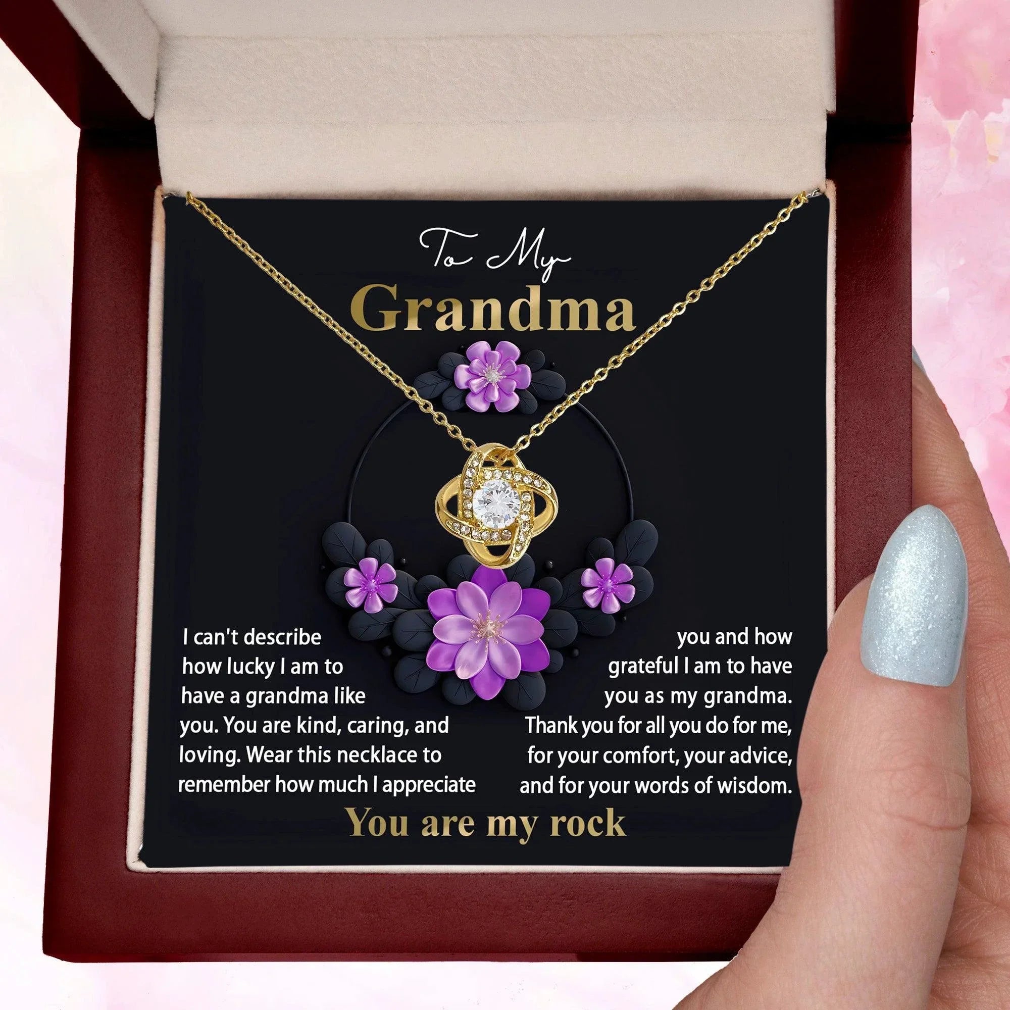 To My Grandma I am Lucky to Have You Love Knot Pendant Necklace