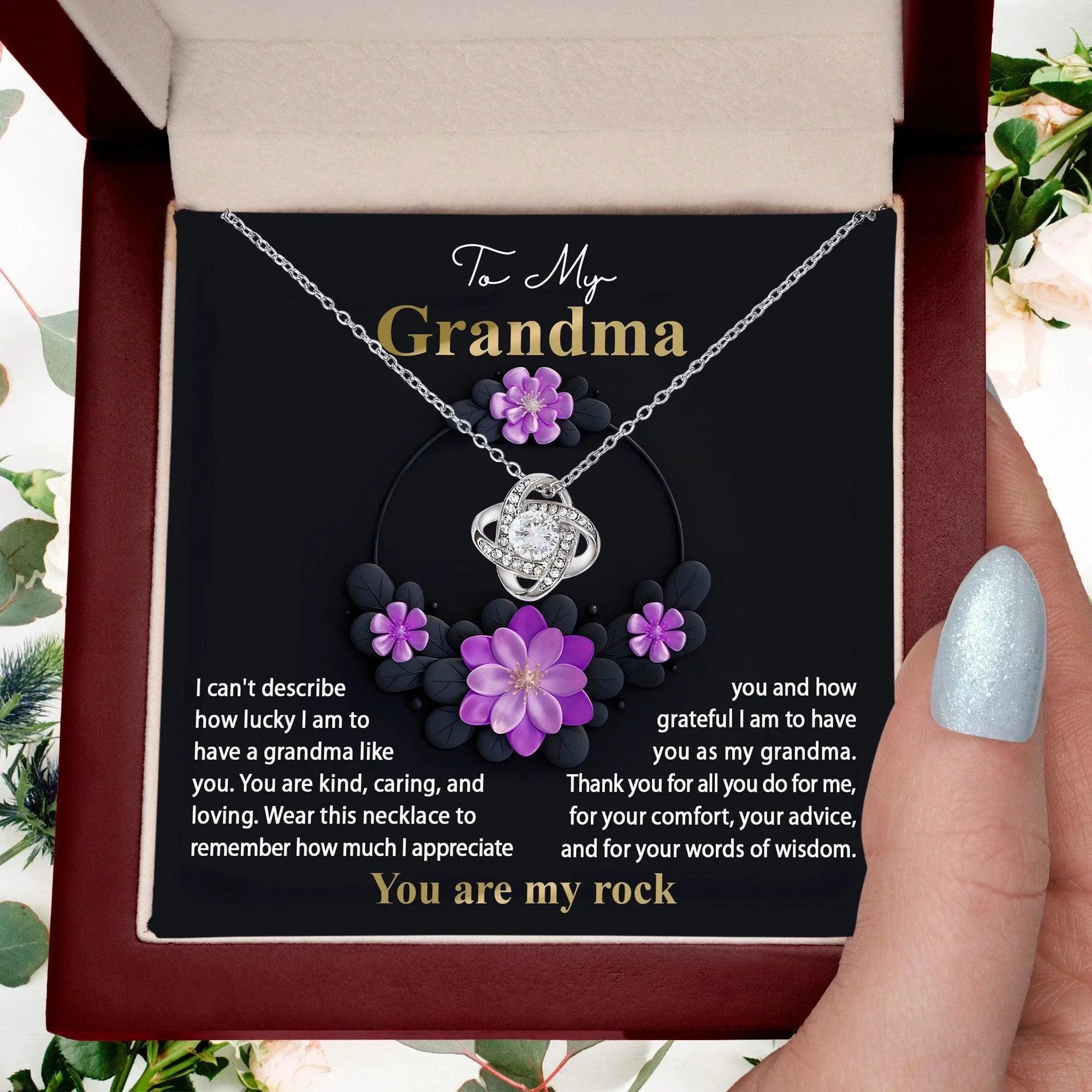 To My Grandma I am Lucky to Have You Love Knot Pendant Necklace