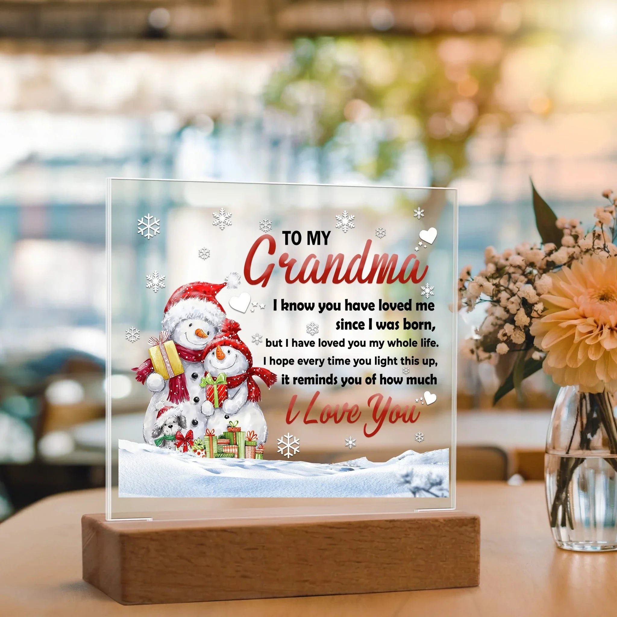 Grandma - Loved You My Whole Life Square Acrylic Plaque with Lighted LED Wooden Base