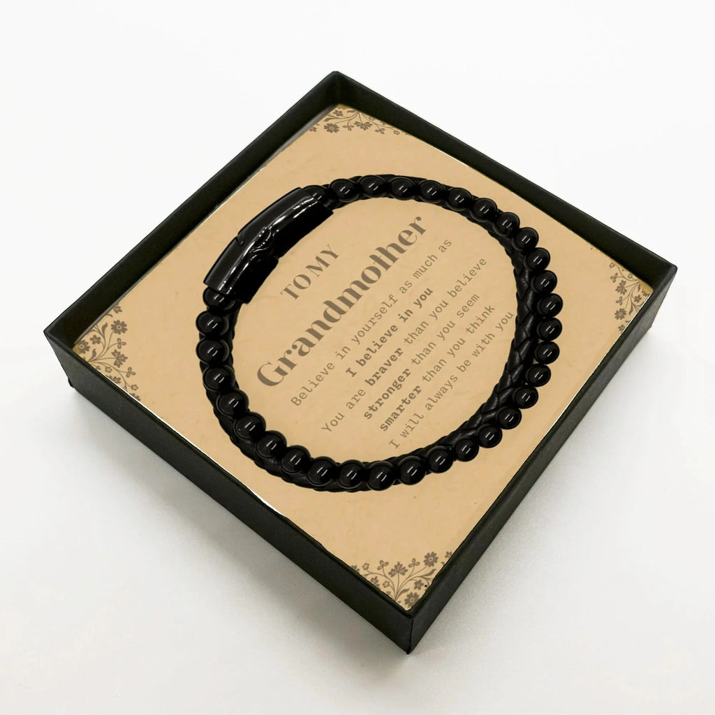 Grandmother Stone Leather Bracelets Motivational Heartfelt Birthday, Christmas Gift - You are Braver than you Believe