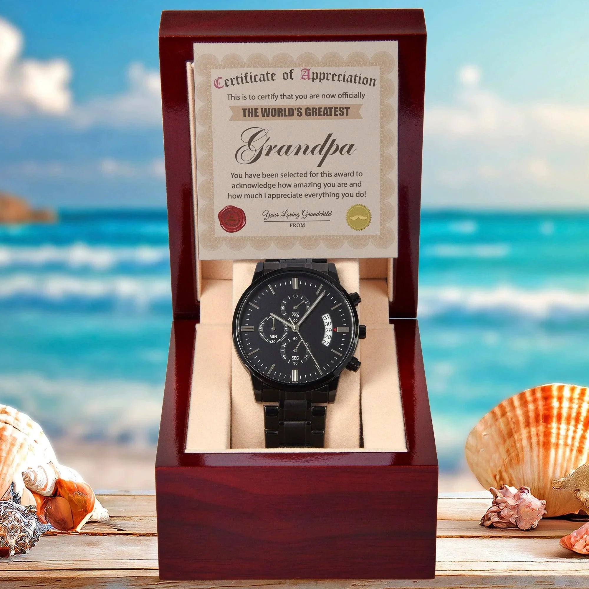 Certificate of Appreciation for the World's Greatest Grandpa Black Chronograph Watch