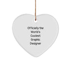 Graphic Designer Gifts, 'Officially The World's Coolest', Heart Ornament for Christmas, Gifts from Family to Friends