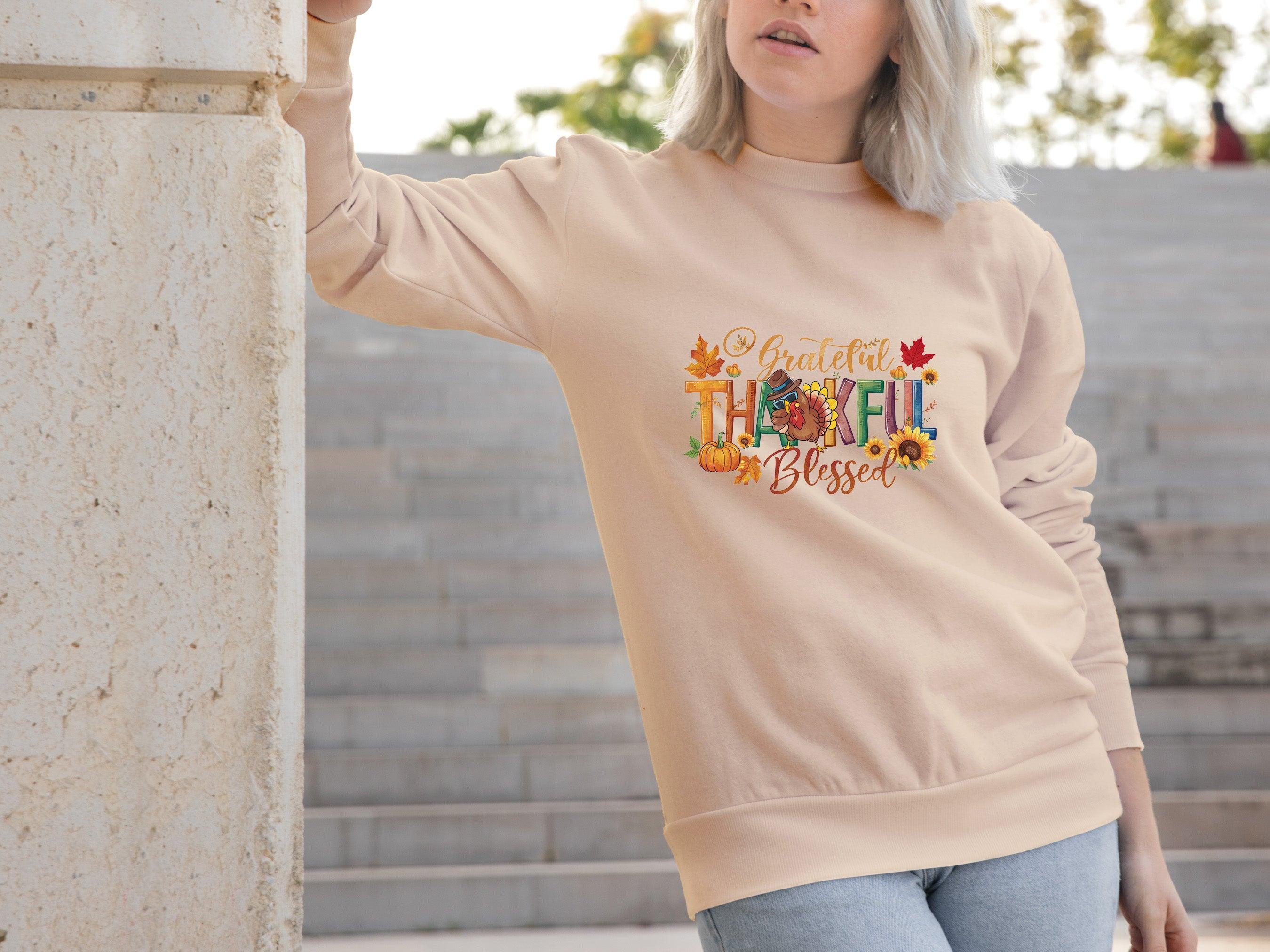 Grateful Thankful Blessed Thanksgiving Sweatshirt - Mallard Moon Gift Shop