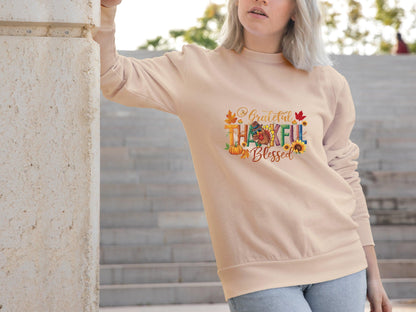 Grateful Thankful Blessed Thanksgiving Sweatshirt - Mallard Moon Gift Shop