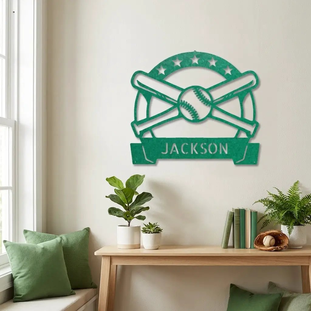 Personalized Baseball Metal Wall Art – Custom Name Baseball Sign – Baseball Bat & Ball Decor – Coach Gift – Sports Wall Art