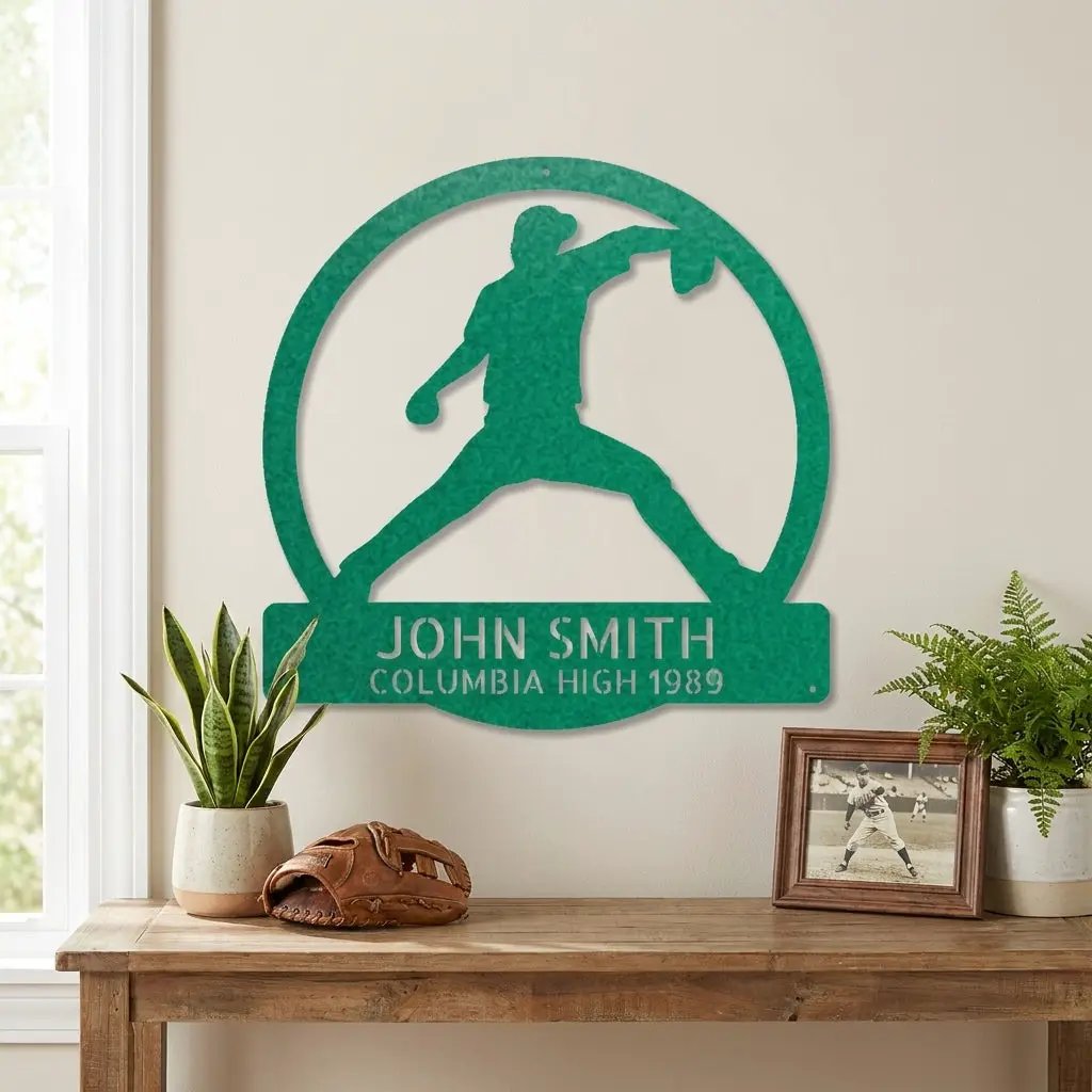 Personalized Baseball Player Metal Sign, Custom Name Baseball Wall Art, Baseball Gift for Player, Sports Decor, Coach Gift