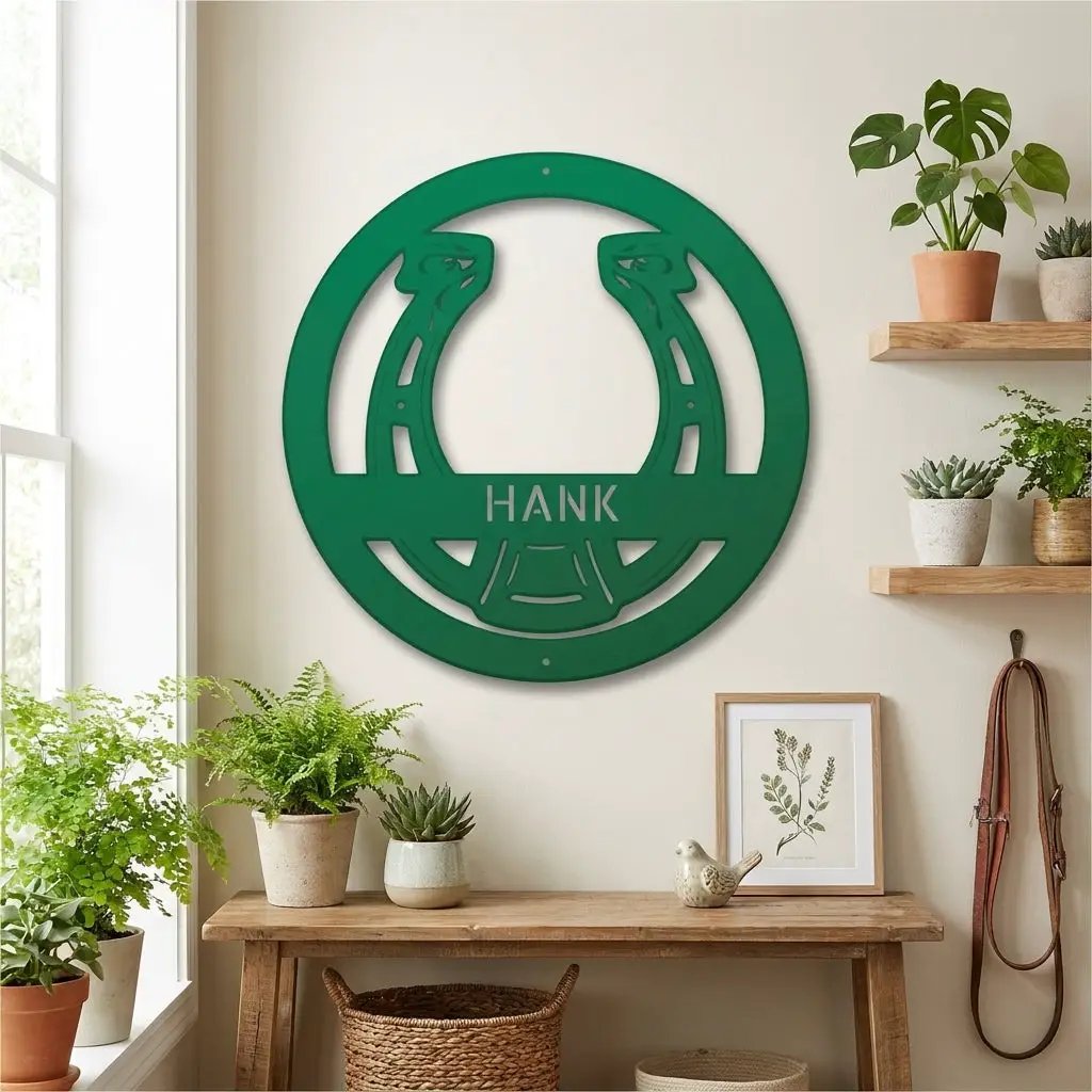 Personalized Horseshoe Metal Wall Art Sign Custom Ranch Name Steel Decor Western Farmhouse