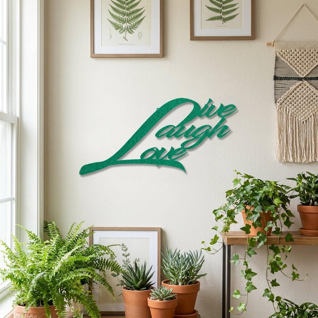 Live Laugh Love Metal Wall Art – Inspirational Script Metal Sign – Farmhouse Home Decor – Rustic Indoor Outdoor Steel Wall Hanging
