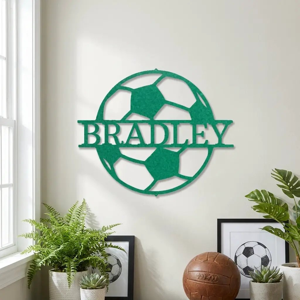 Personalized Soccer Ball Metal Wall Art – Custom Name Soccer Sign – Sports Decor for Kids Room, Soccer Player Gift, Indoor Outdoor Steel Sign